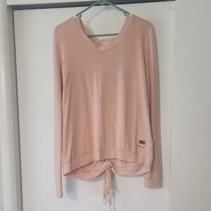 Peace Love World Pink Tie Front Long Sleeve Sweatshirt